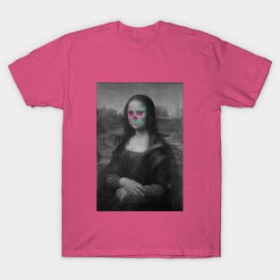 Monna Lisa Skull Interactive Magenta&Green Filter T-Shirt By Red&Blue T-Shirt